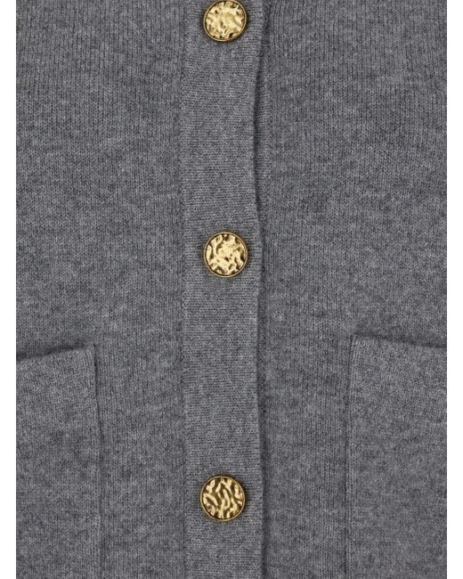 Totême Gray Crewneck Cardigan With Jewel Buttons And Two Front Patch P