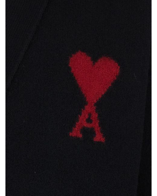 AMI Blue Cardigan With V Neck And Adc Embroidery On The Front for men