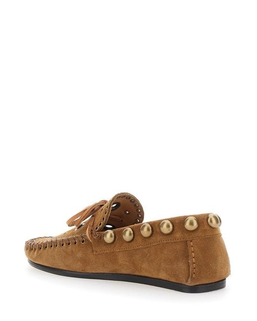 Isabel Marant Brown Loafers With Cut-Out Front And All-Over Metal Details