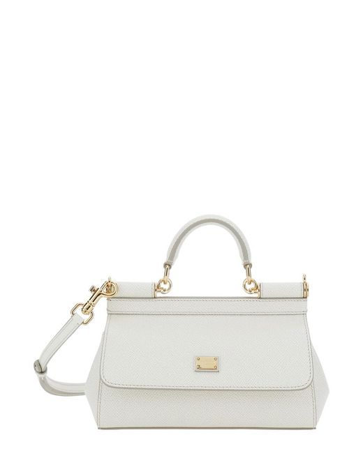 Dolce & Gabbana White Dolce & Gabbana 'Sicily' Handbag With Adjustable And Removable Shoulder Strap And Logo Plate On The Front