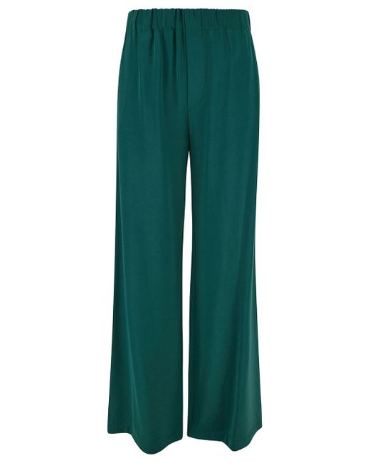 Plain Green Relaxed Pants With Elastic Waistband