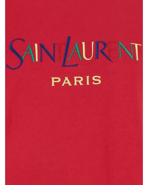 Saint Laurent Red Sweat Col Rond Broderie Saint