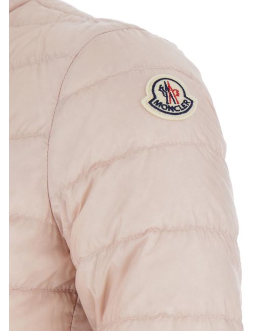 Moncler Natural 'Lans' Down Jacket With Mandarin Collar And Logo Patch On