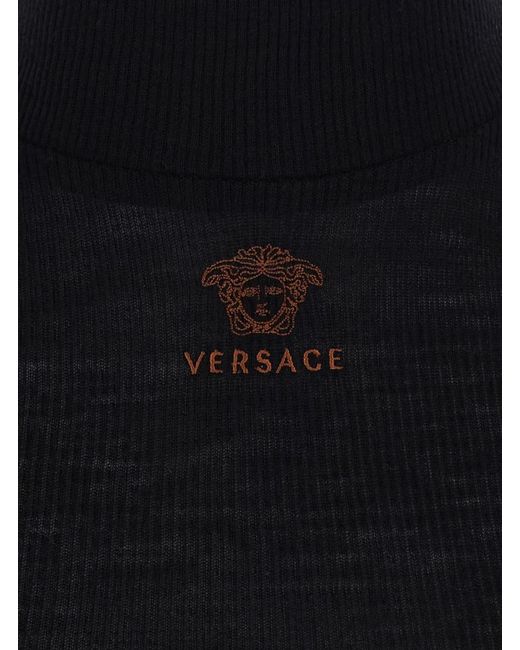 Versace Blue T-Shirt With Logo And Medusa Embroidery