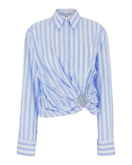 Sportmax Blue Spxpalmizi Button-Down Collar Long Sleeve Cotton Shirt For