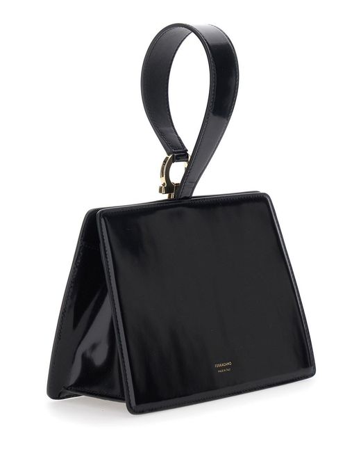 Ferragamo Black Clutch With Gancini Press-Button And Handle