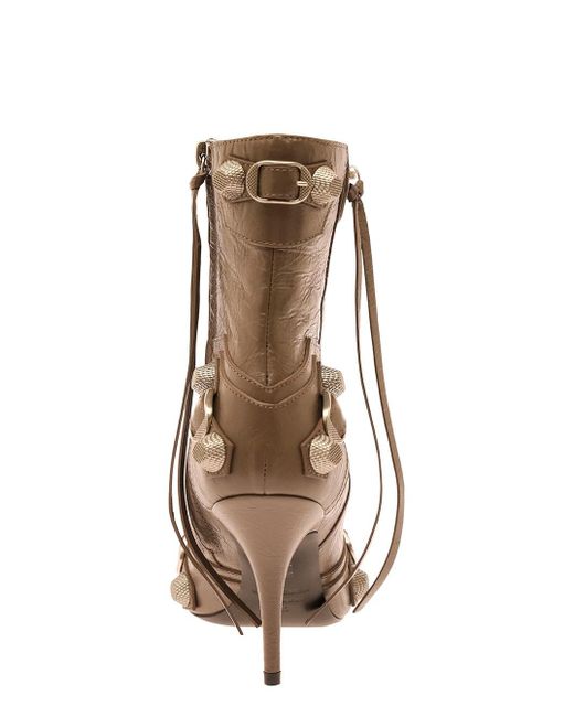 Balenciaga Brown 'Cagole' Pointed Bootie With Studs And Buckles