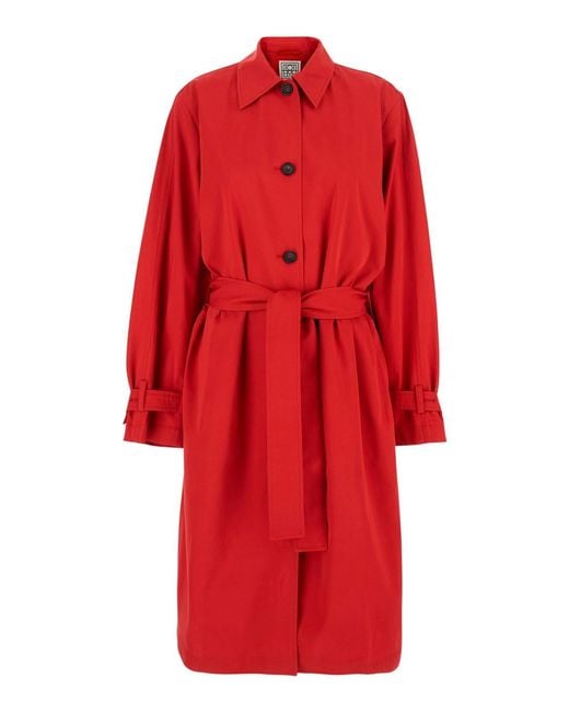 Totême  Red Trench Coat Cotton