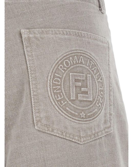Fendi Gray Jeans With Patch Pockets On The Front And Embossed Logo On