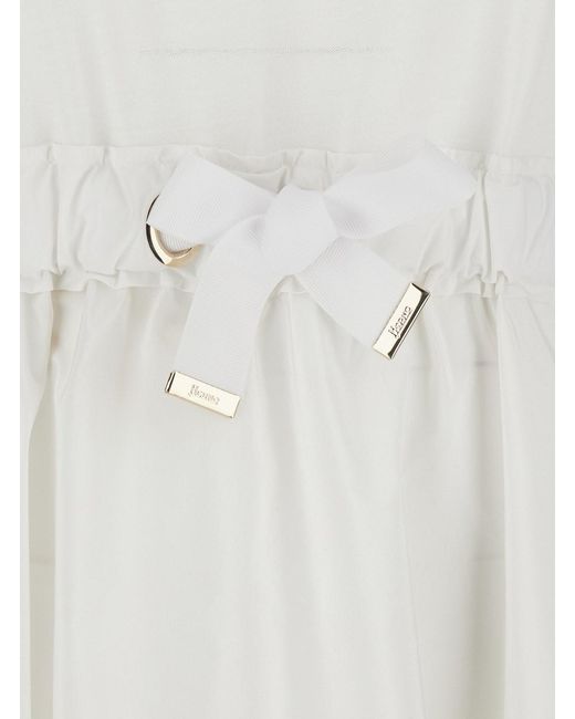 Herno White Crewneck Long Dress With Front Knot