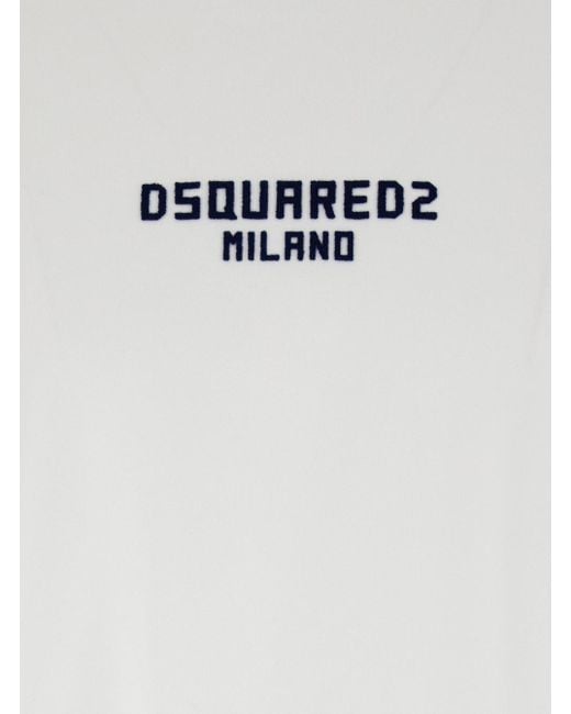 T-Shirt Girocollo Con Logo Lettering Sul Fronte di DSquared² in White da Uomo