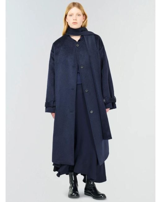 Semicouture Blue Single-Breasted Long Coat With Scarf