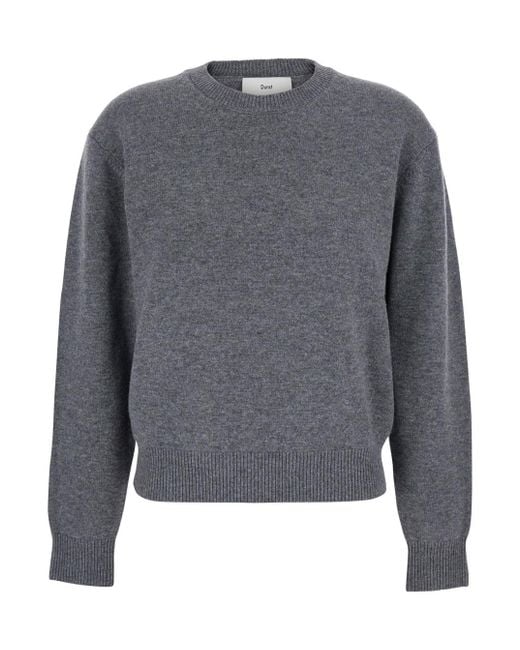DUNST Gray Crewneck Sweater With Ribbed Trims