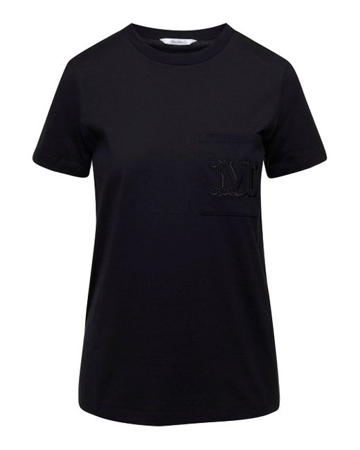 Max Mara Black Crewneck T-Shirt With Embroidered Logo