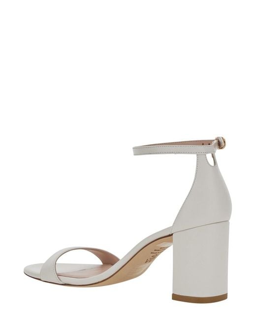 Stuart Weitzman White Heeled Sandals Nudist Block 75 Leather
