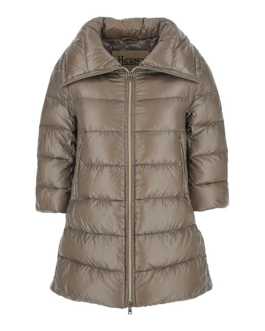 Herno Gray 'Cleofe' Down Jacket With Front Zip Closure