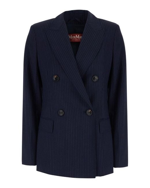 Max Mara Blue Mstumico Jackets With Collar And Long Sleeves