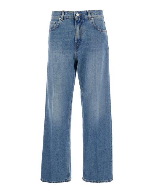 Haikure Blue Jeans With Five Pocket Design And Logo Patch On The Back