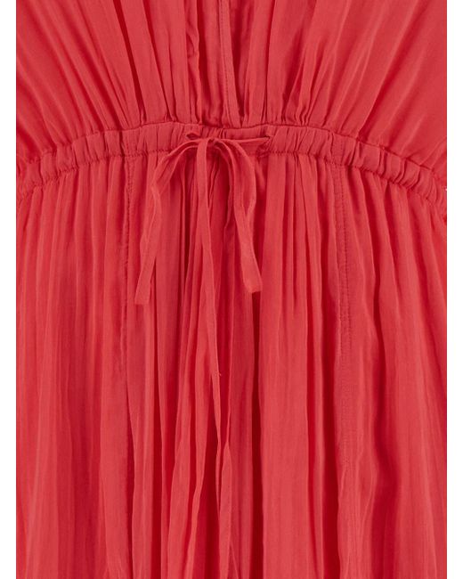 Forte Forte Red Long Dark Pleated Dress With Drawstring