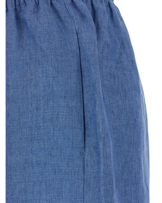Rohe Blue Linen Pants With Elastic Waist And Drawstring For