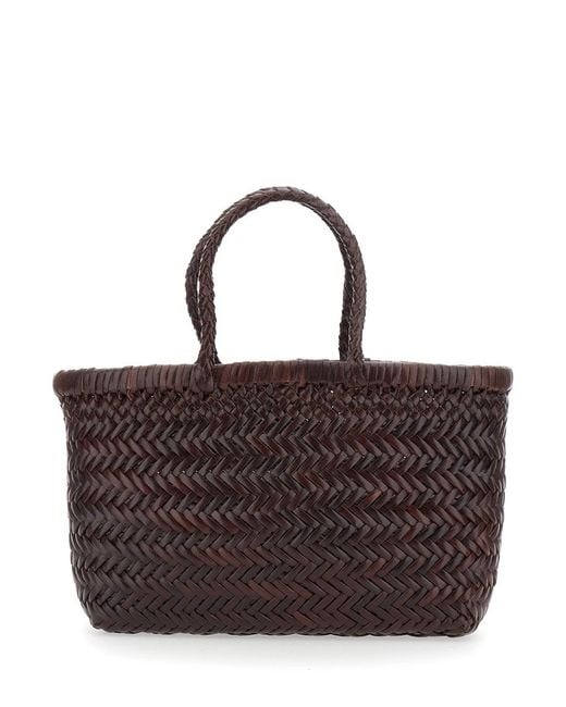 Dragon Diffusion Brown Mini Flat Gora Basket With Handles And Leather