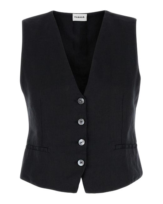 P.A.R.O.S.H. Black P.A.R.O..H. Vest With V Neck And Mother-Of-Pearls Buttons