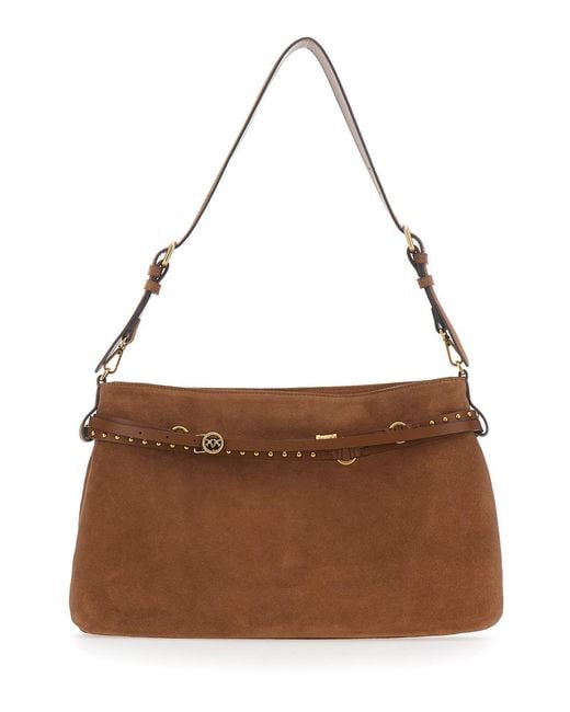 Pinko Brown Shoulder Bag With Strap With Logo Detail On The Front