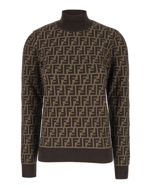 T-Shirt A Maniche Lunghe Con Motivo Ff All-Over di Fendi in Black