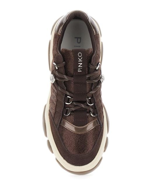 Pinko Brown Sneaker Athena 01 With Laminated Suede And Color For