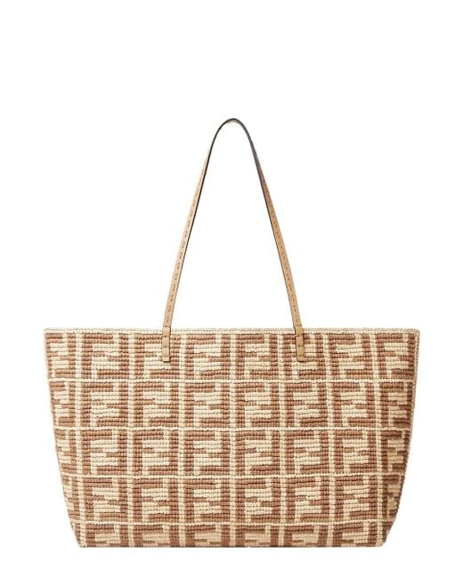 Fendi Blue 'Roll Large' Shopper With All-Over Ff Motif And Double Top Handles
