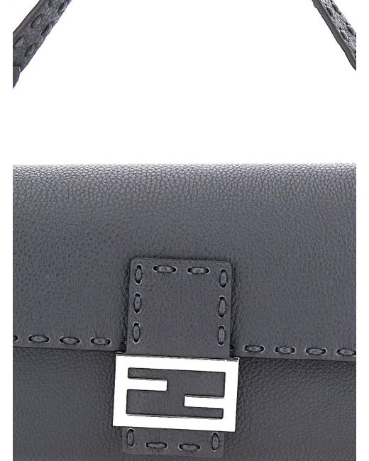 Fendi Black Â€Œbaguetteâ€ Shoulder Bag With Contrast Stitching for men