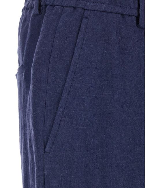 Emporio Armani Blue Straight-Leg Trousers Linen for men
