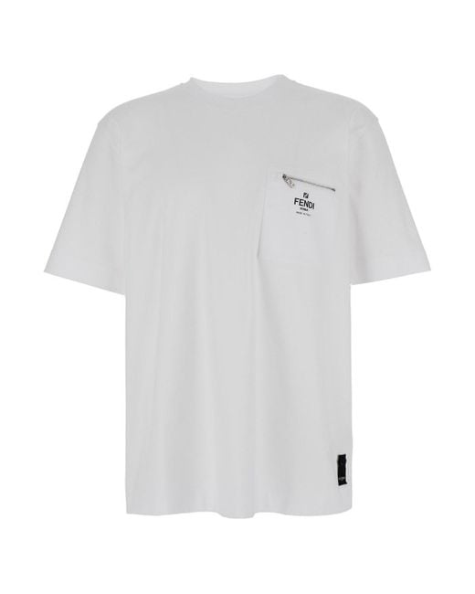 Fendi White Patch Pocket T-Shirt for men