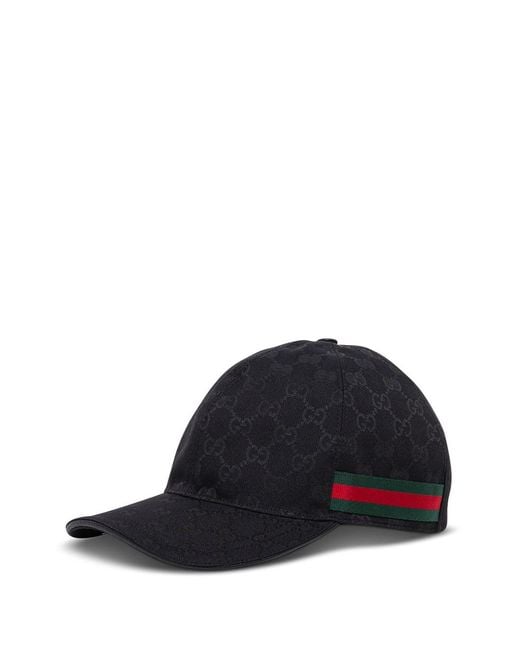 Gucci Black Monogram-Pattern Striped-Trim Woven Cap