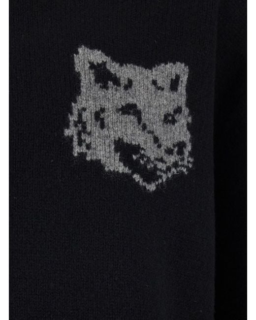 Maison Kitsuné Black Crewneck Sweater With Logo Embroidery for men