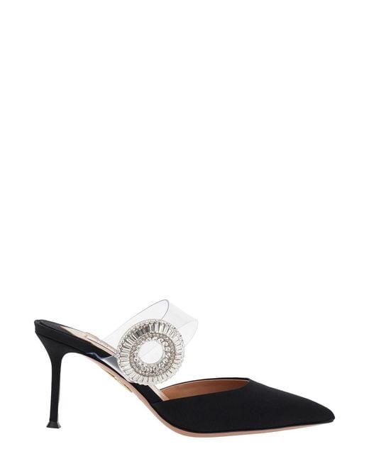 Aquazzura Black Slingback Mules With Crystals