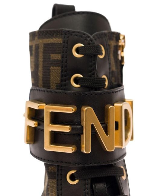 Fendi Black And Biker Boots With Logo Lettering Detail