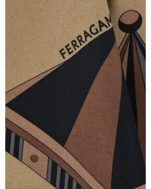 Ferragamo Black Cape With Nadir Motif And Logo Lettering On The Front