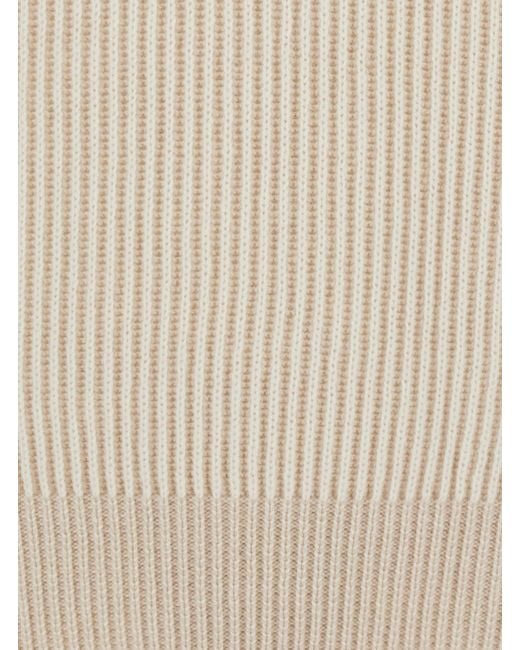 Brunello Cucinelli White Sweater With Ribbed Design And High Collar In for men