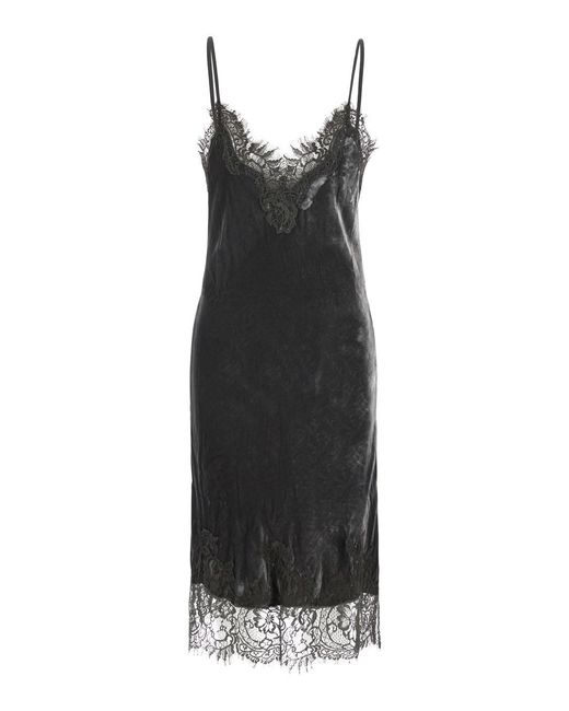 Gold Hawk Black Dress "Velcet Coco" With Long Sleeves And V-Neck
