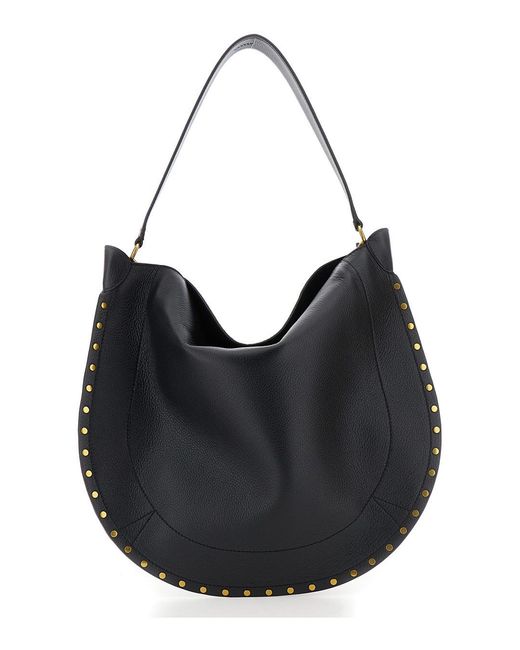 Isabel Marant Black Oskan Hobo Shoulder Bag With Studded Profile Leather For