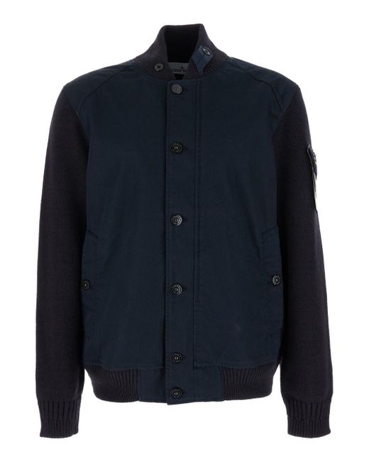 Stone Island Blue Jacket With Logo Patch And Buttons for men