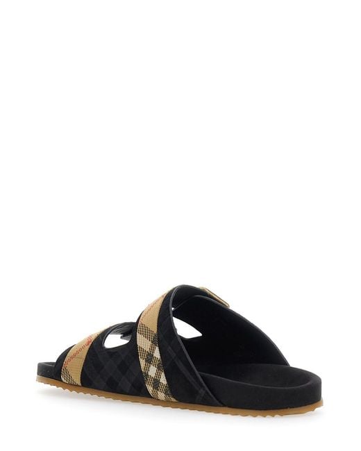 Burberry Black 'Urchin' Sandals With Adjustable Buckle Closure And Check Motif for men