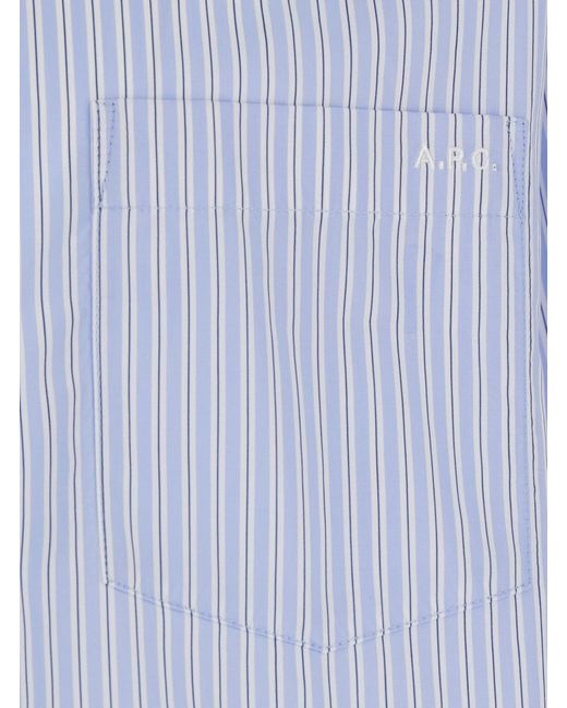 A.P.C. Blue Light Long-Sleeved Shirt With Classic Collar And Striped Motif for men