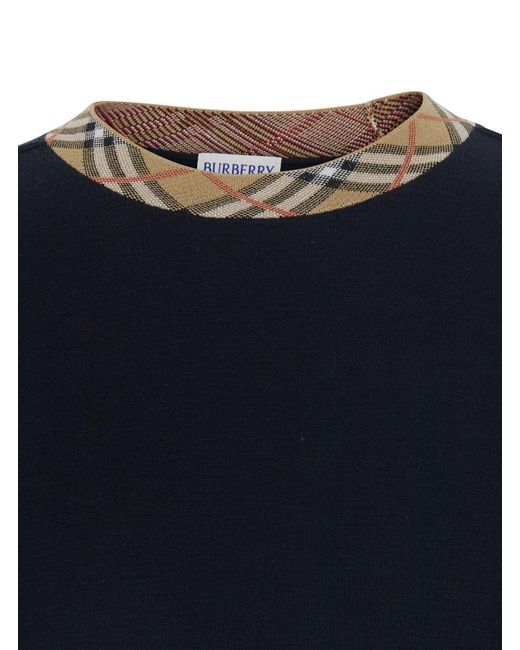 Maglione 'Michael' Girocollo Con Motivo Check Sul Collo di Burberry in Blue da Uomo