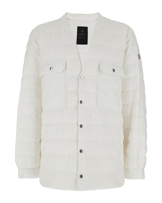 Moncler White Down Jacket With Logo Patch On The Sleeve And Snap Buttons for men