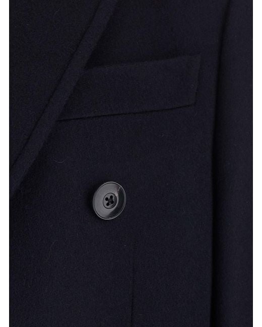 Emporio Armani Blue Double-Breasted Cashmere Wool Coat With Collar And Long for men