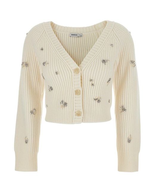 Jonathan Simkhai Natural Cropped Rhinestoned Cardigan With V Neck