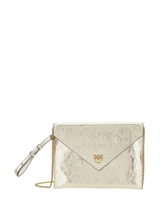 Pinko Metallic Clutch Bag With Metal Plate And Love Birds Logo