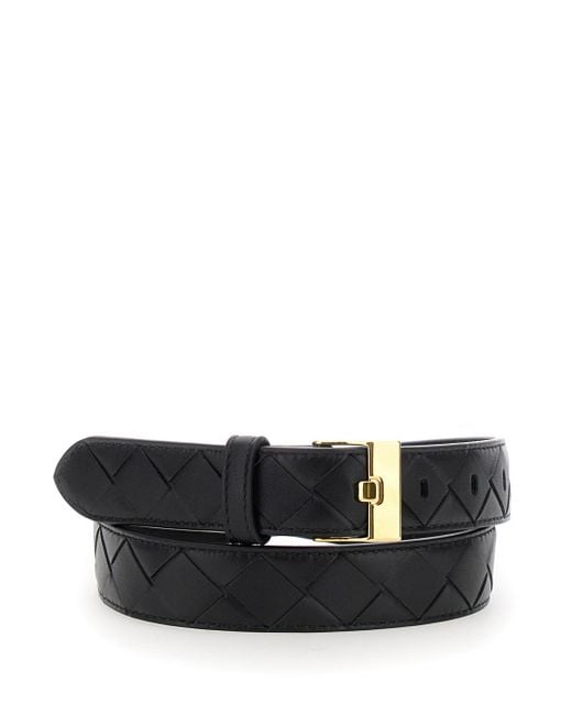 Bottega Veneta Black Belt With All-Over Intreccio Motif